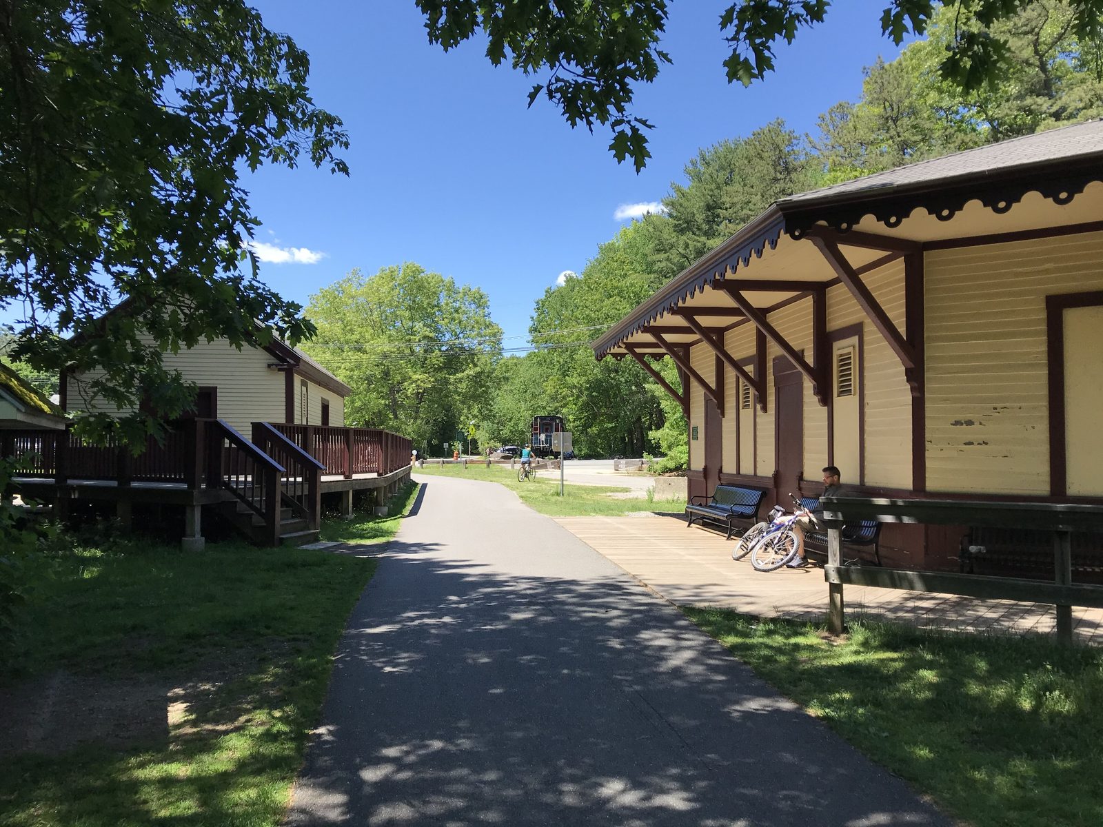 The Windham Depot building beside the Windham Rail Trail in Windham, New Hampshire